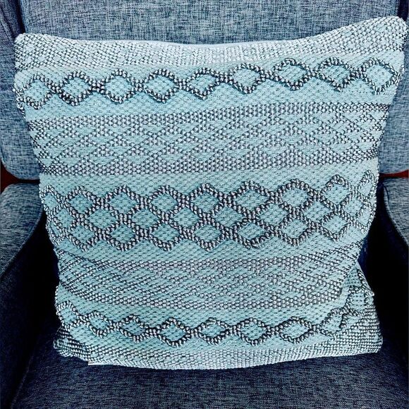 Devi Designs Boho Diamond Teal Blue Gray Fabric Throw Pillow - Picture 2 of 6